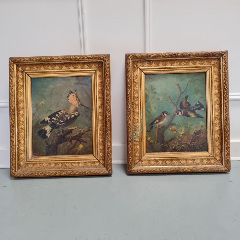 Beautiful Antique Oil Painting of Goldfinch Birds View II