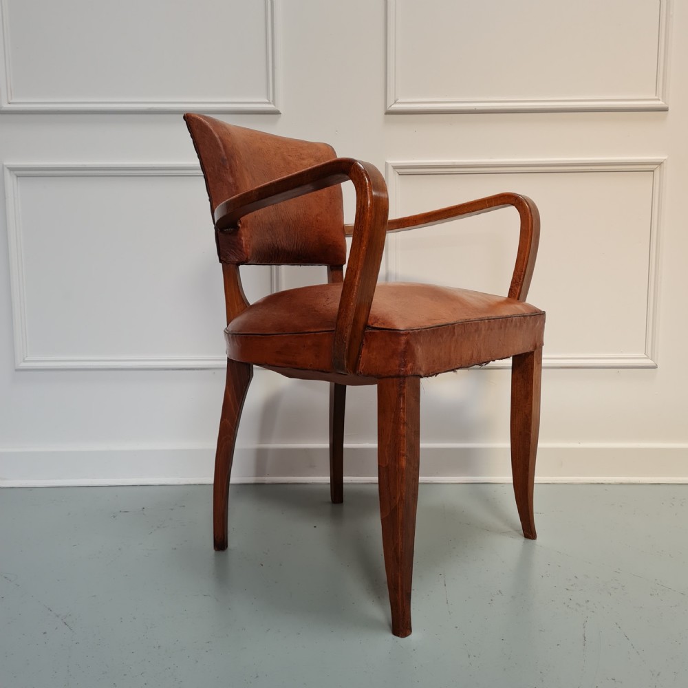 French Leather Bridge Desk Chair C1930
