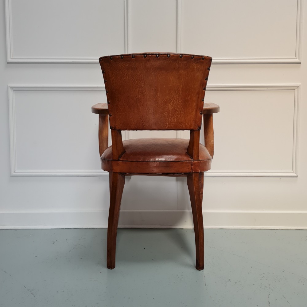 French Leather Bridge Desk Chair C1930 View III