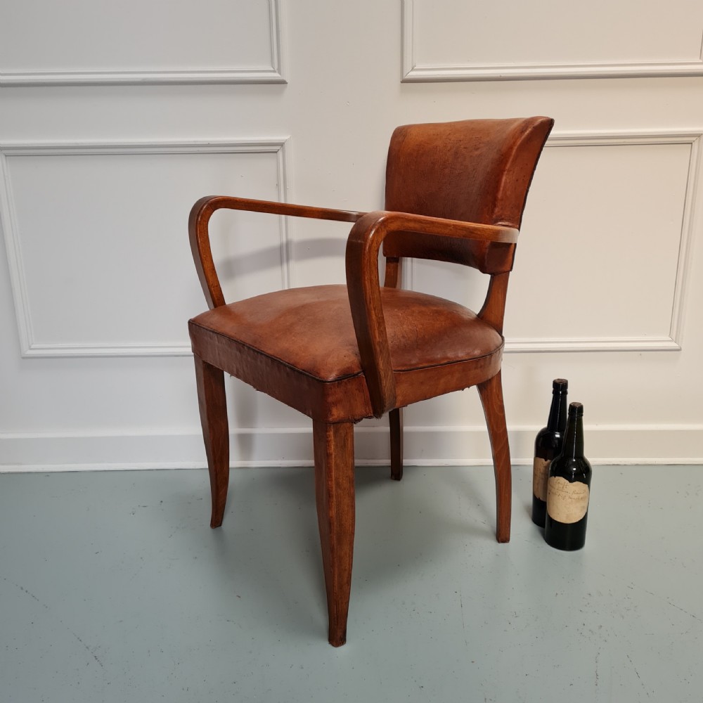 French Leather Bridge Desk Chair C1930 View IV