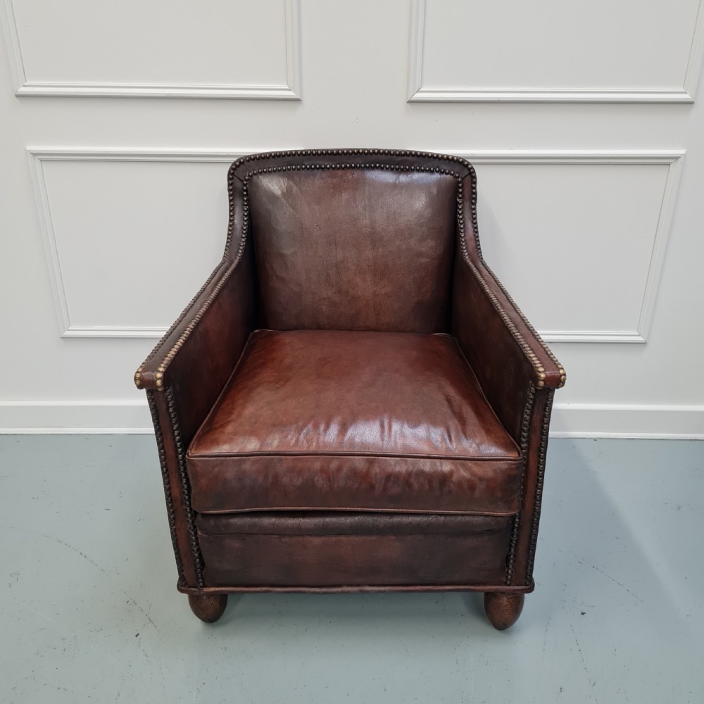 Antique 1920s French Leather Armchair