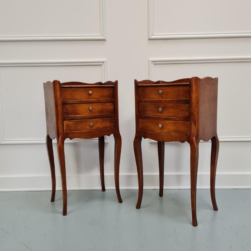 Pair of Cherrywood Antique French Bedside Tables c1930 View II