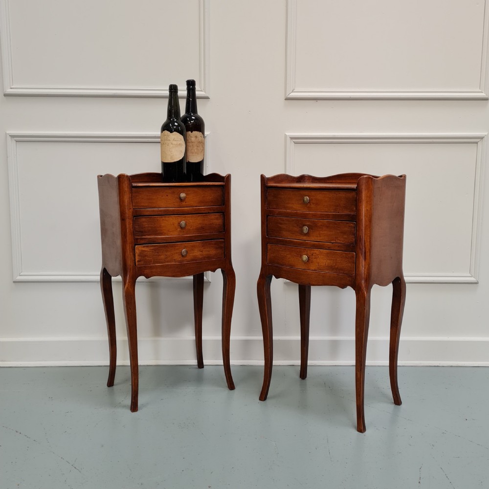 Pair of Cherrywood Antique French Bedside Tables c1930 View III