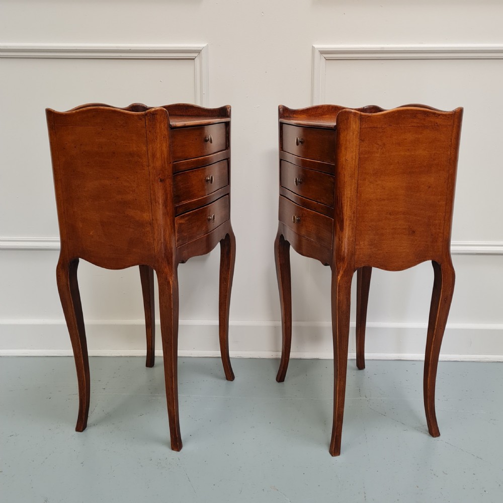 Pair of Cherrywood Antique French Bedside Tables c1930 View IV