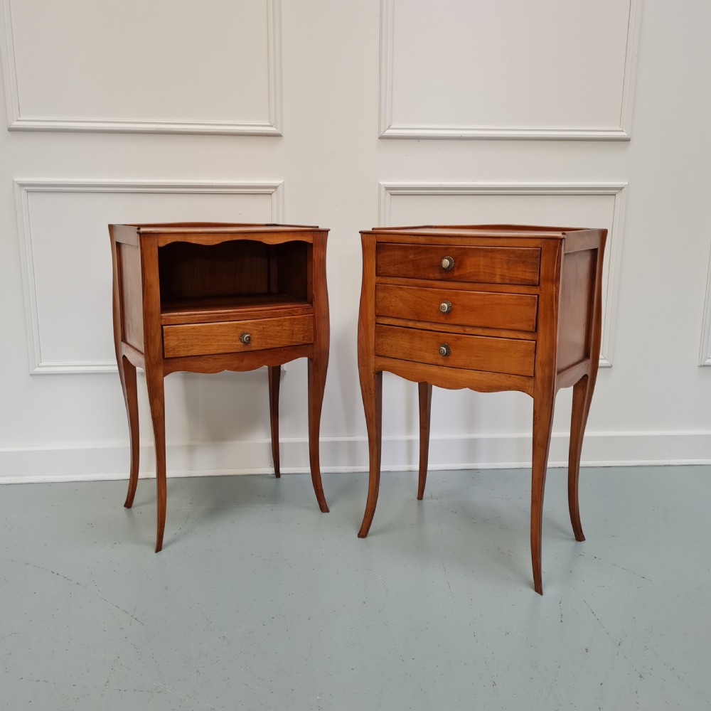 Pair of Antique Cherry French Bedside Tables c1930 View II