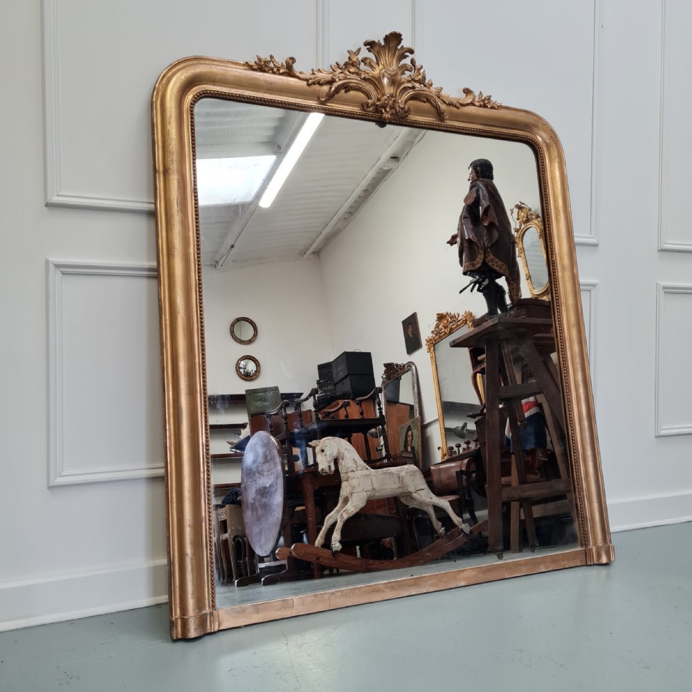 Antique Wide French Gilded Mirror c1880