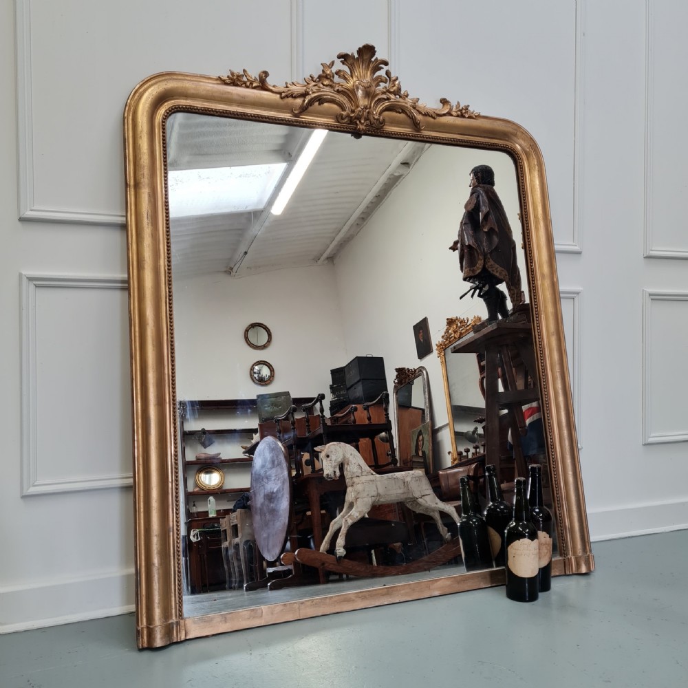 Antique Wide French Gilded Mirror c1880 View III