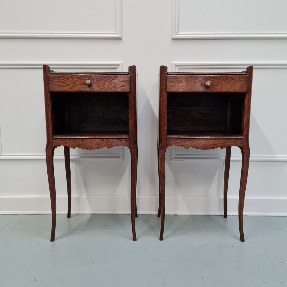Pair of Antique Oak French Bedside Tables c1930