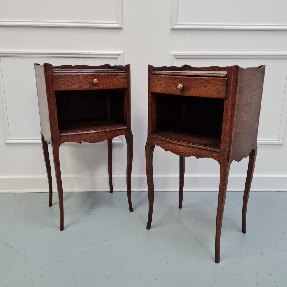 Pair of Antique Oak French Bedside Tables c1930 View II