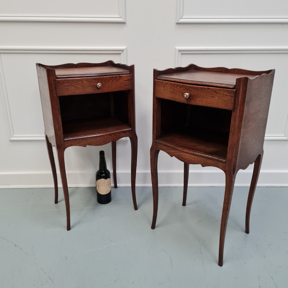 Pair of Antique Oak French Bedside Tables c1930 View III