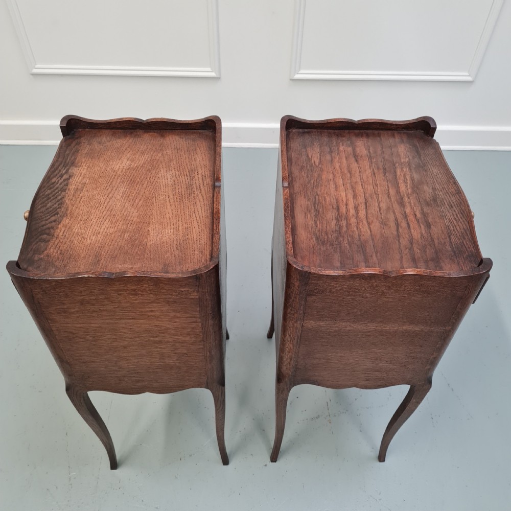 Pair of Antique Oak French Bedside Tables c1930 View VI
