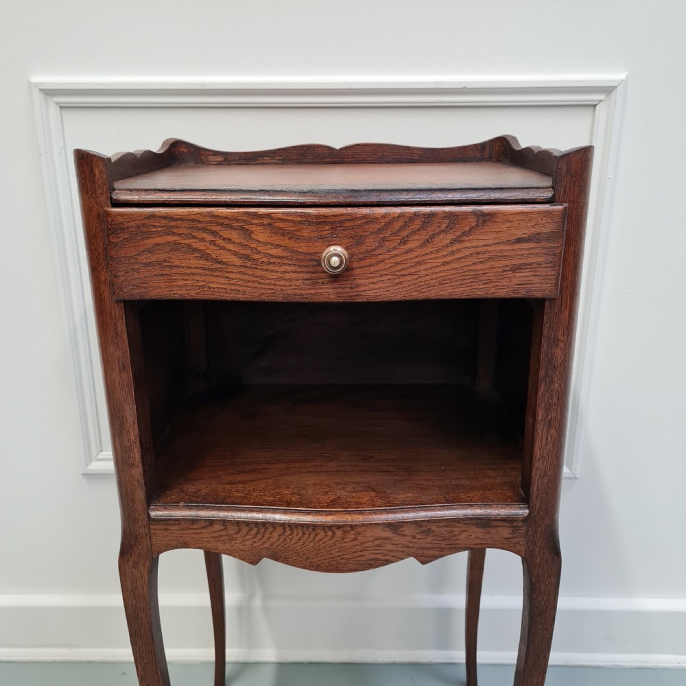 Pair of Antique Oak French Bedside Tables c1930 View VIII
