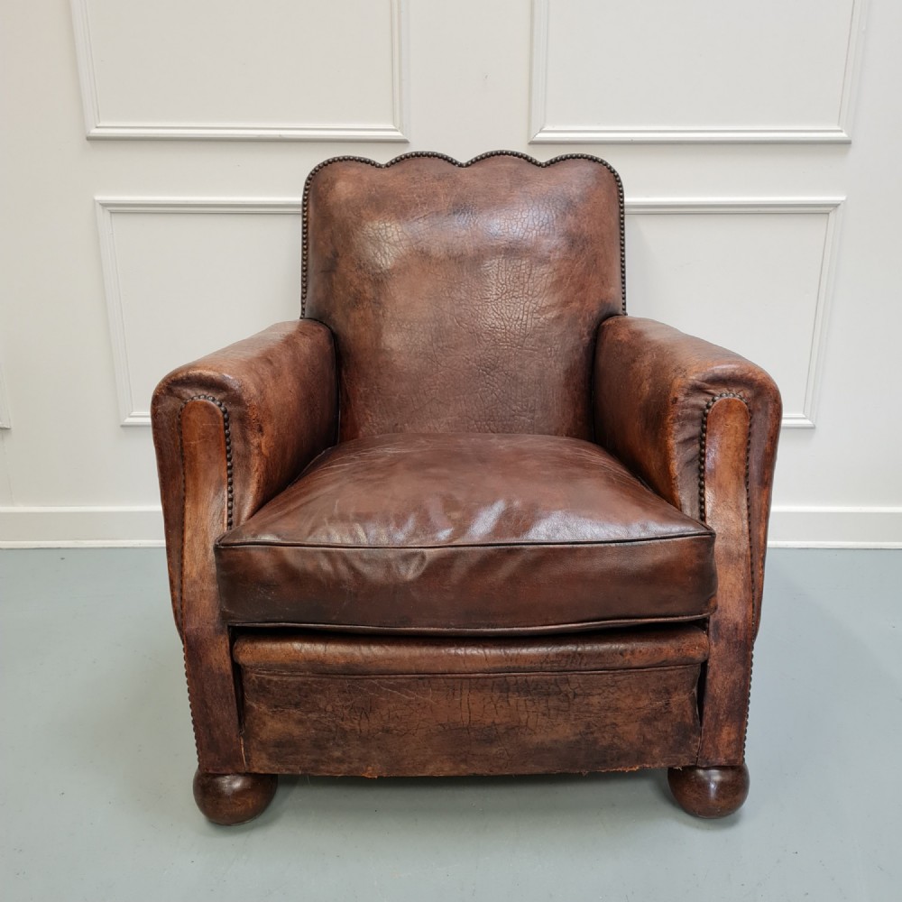 Large French Leather Club Chair c1930