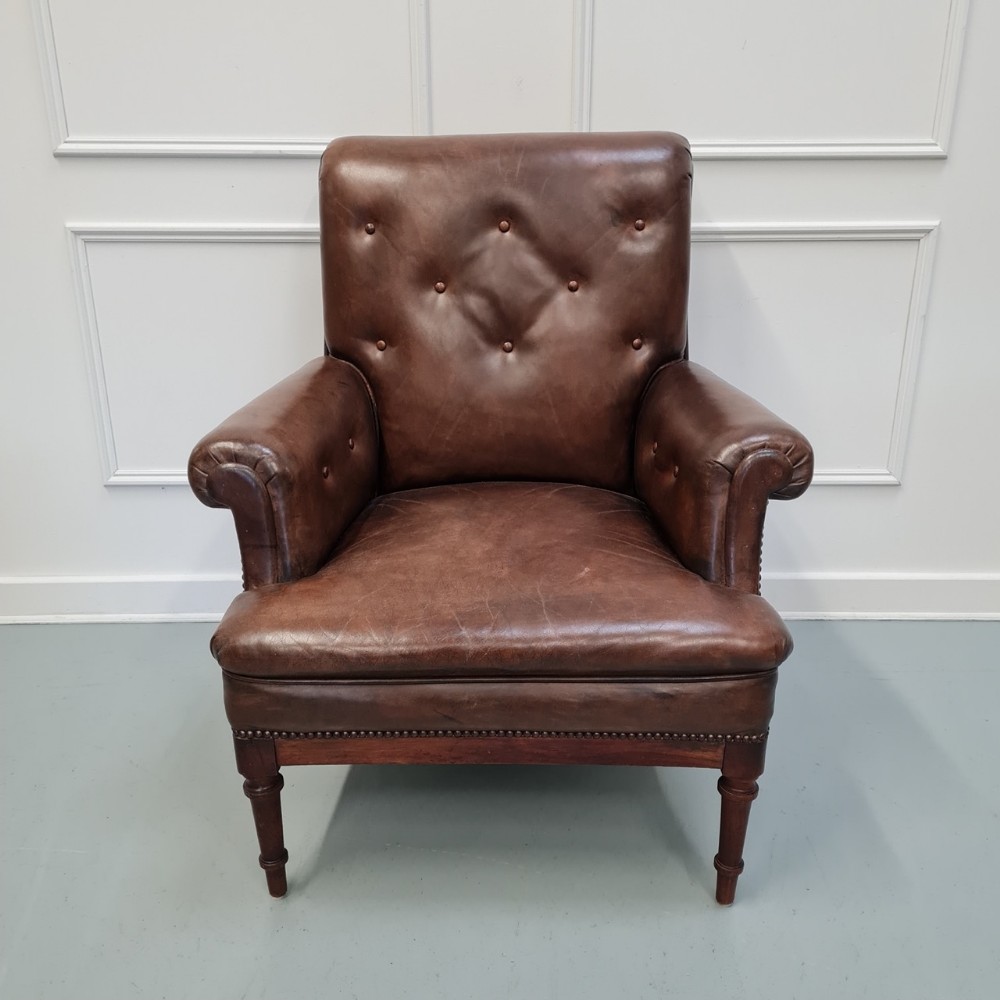 Antique Leather Library Chair c1900