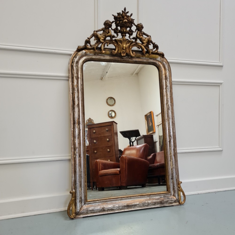Antique French Silver Cherub Mirror c1880