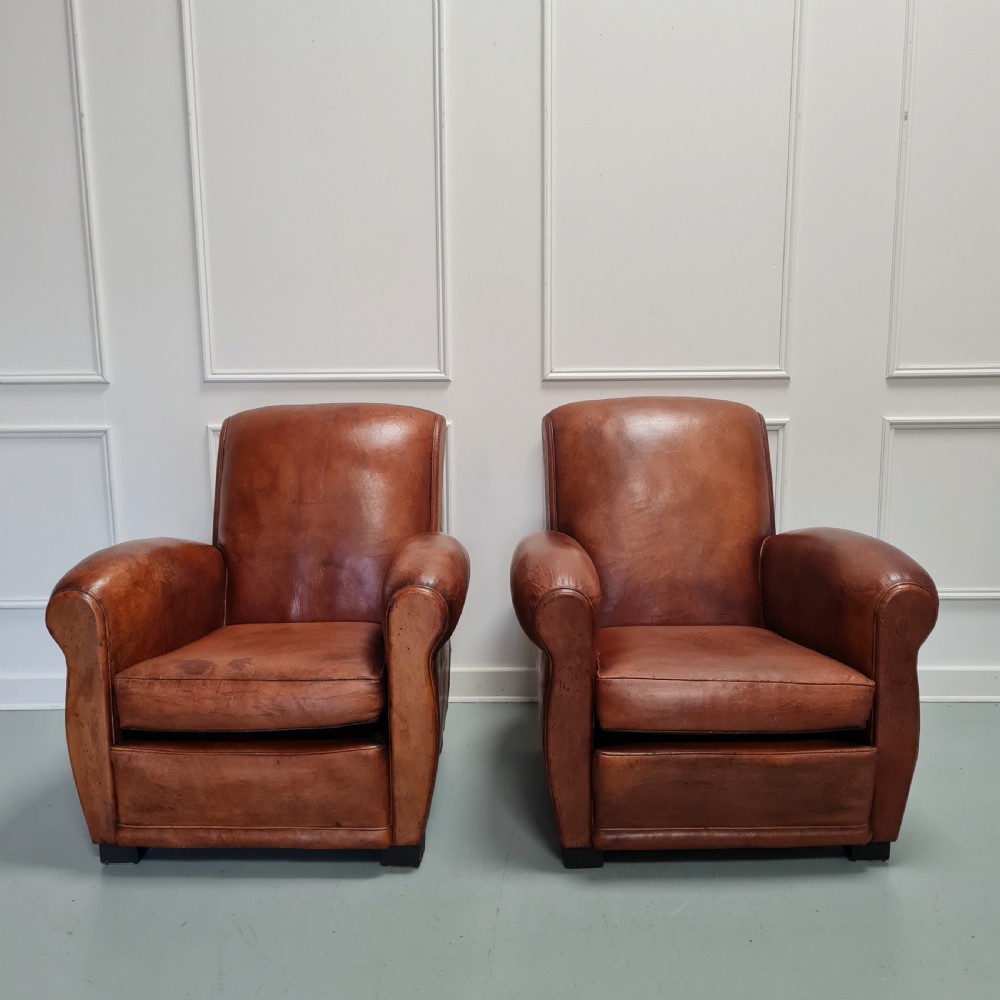 Lovely Pair Of 1930s French Leather Club Chairs View II