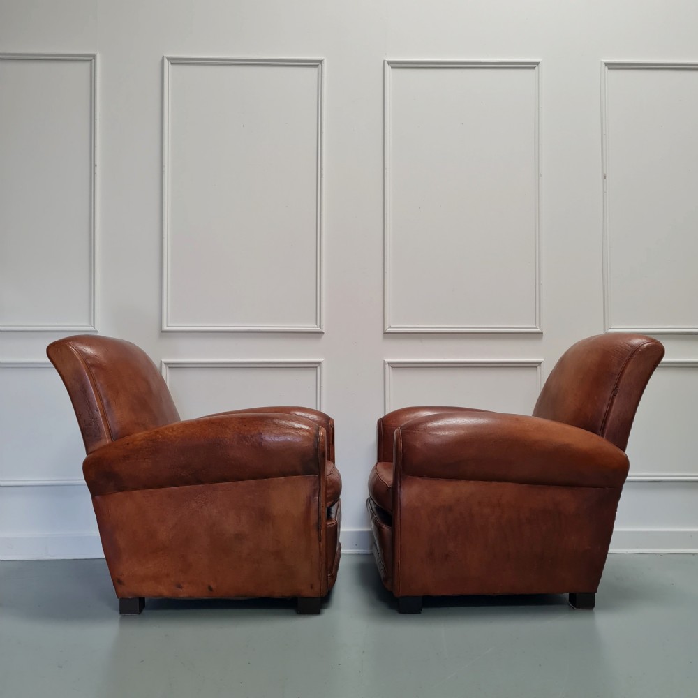 Lovely Pair Of 1930s French Leather Club Chairs View IV