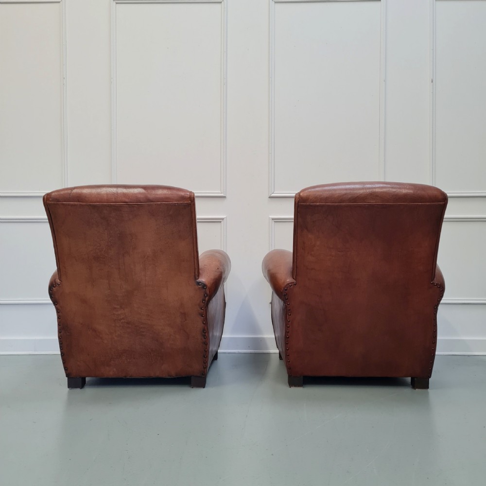 Lovely Pair Of 1930s French Leather Club Chairs View V