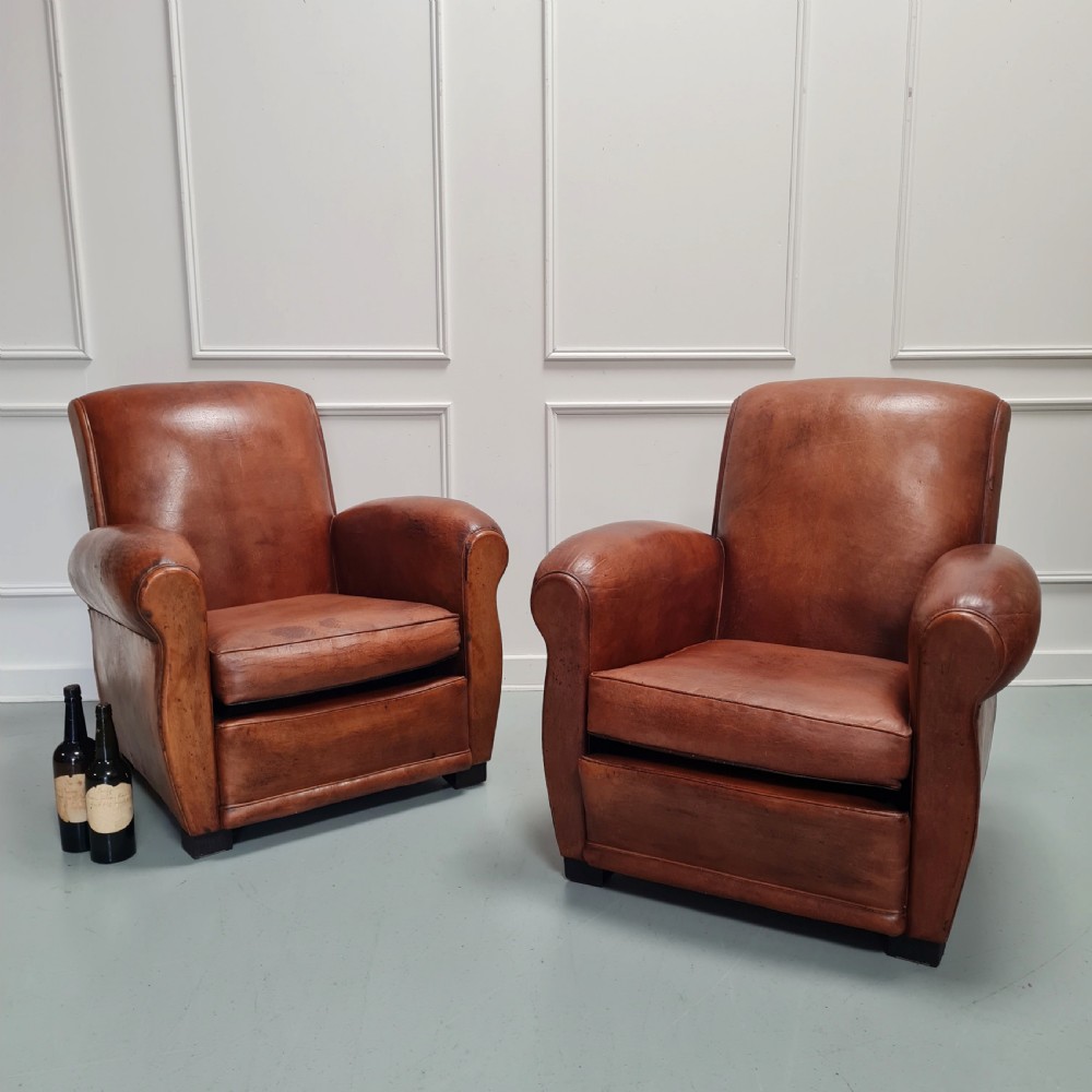 Lovely Pair Of 1930s French Leather Club Chairs View VI