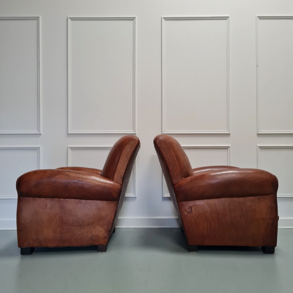 Lovely Pair Of 1930s French Leather Club Chairs View VII