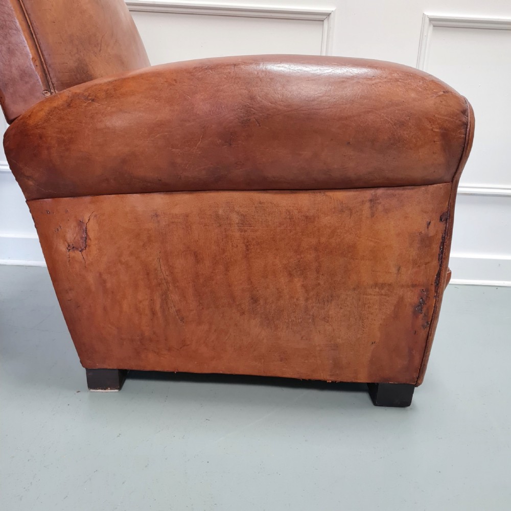 Lovely Pair Of 1930s French Leather Club Chairs View VIII