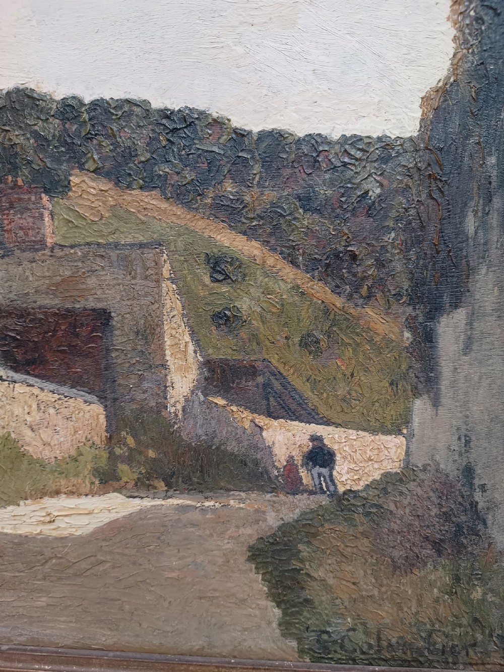 Large Antique Oil Painting of French Rural Scene 1934 View IV