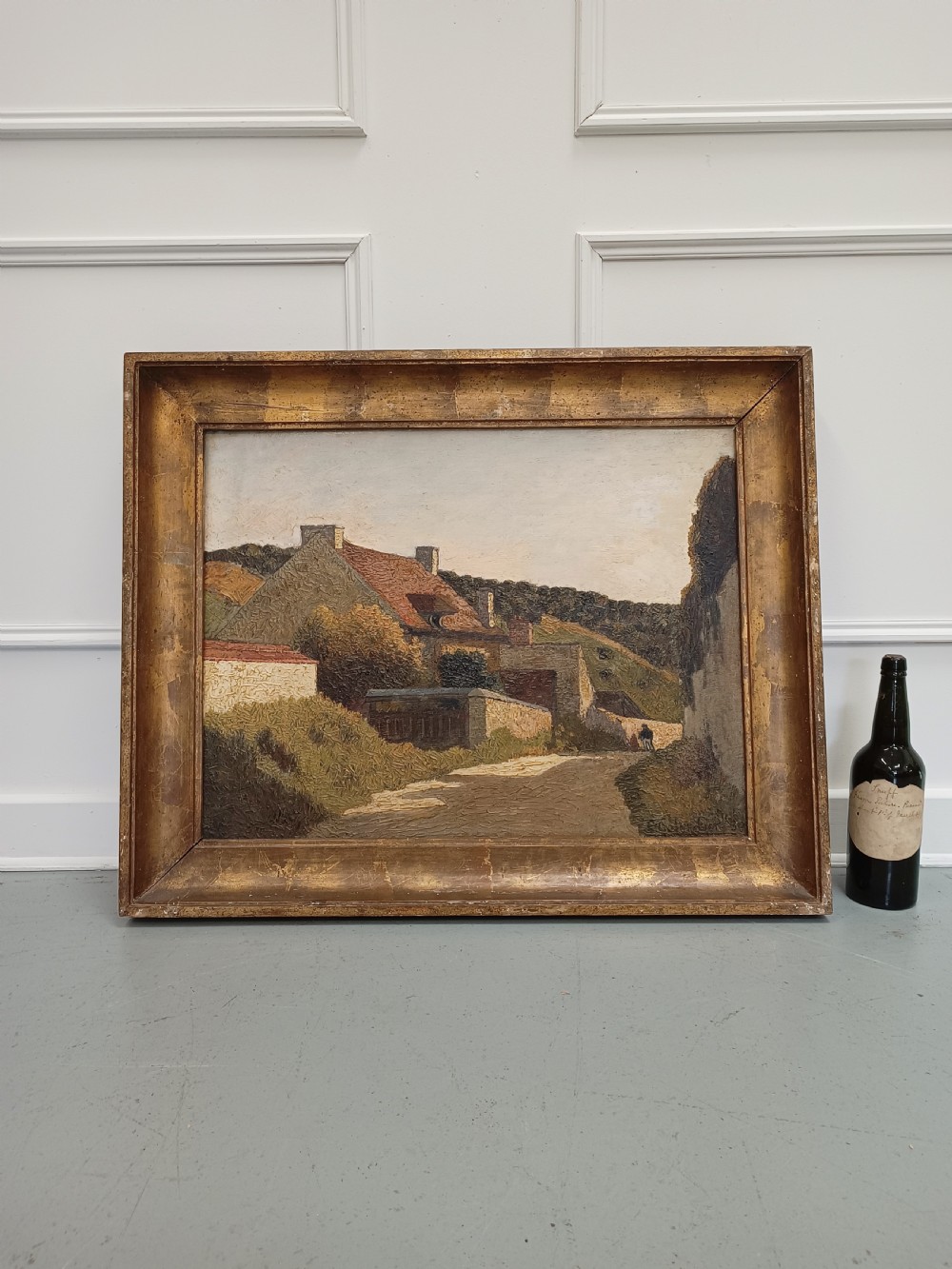 Large Antique Oil Painting of French Rural Scene 1934 View V