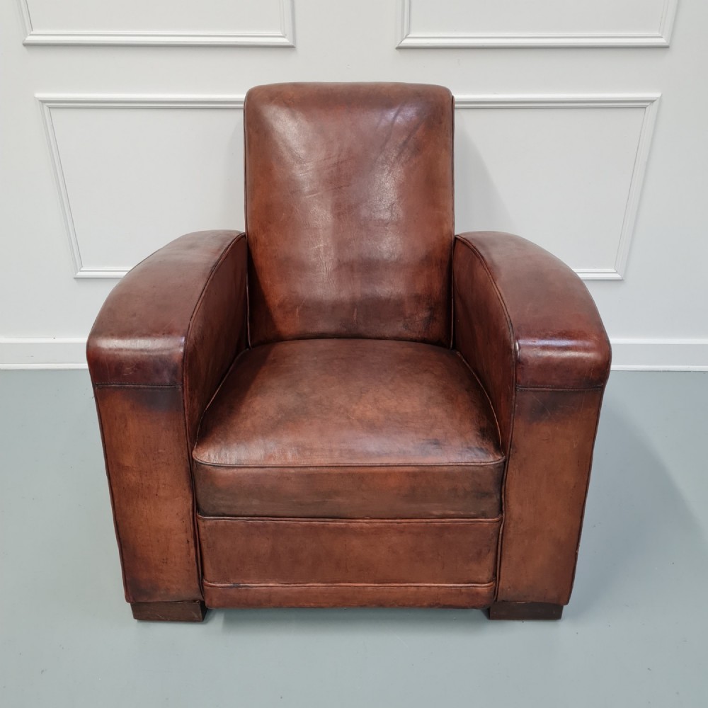 French Leather Club Chair c1930