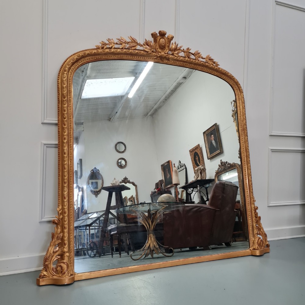 Large Antique Gilded English Overmantle Mirror c1850