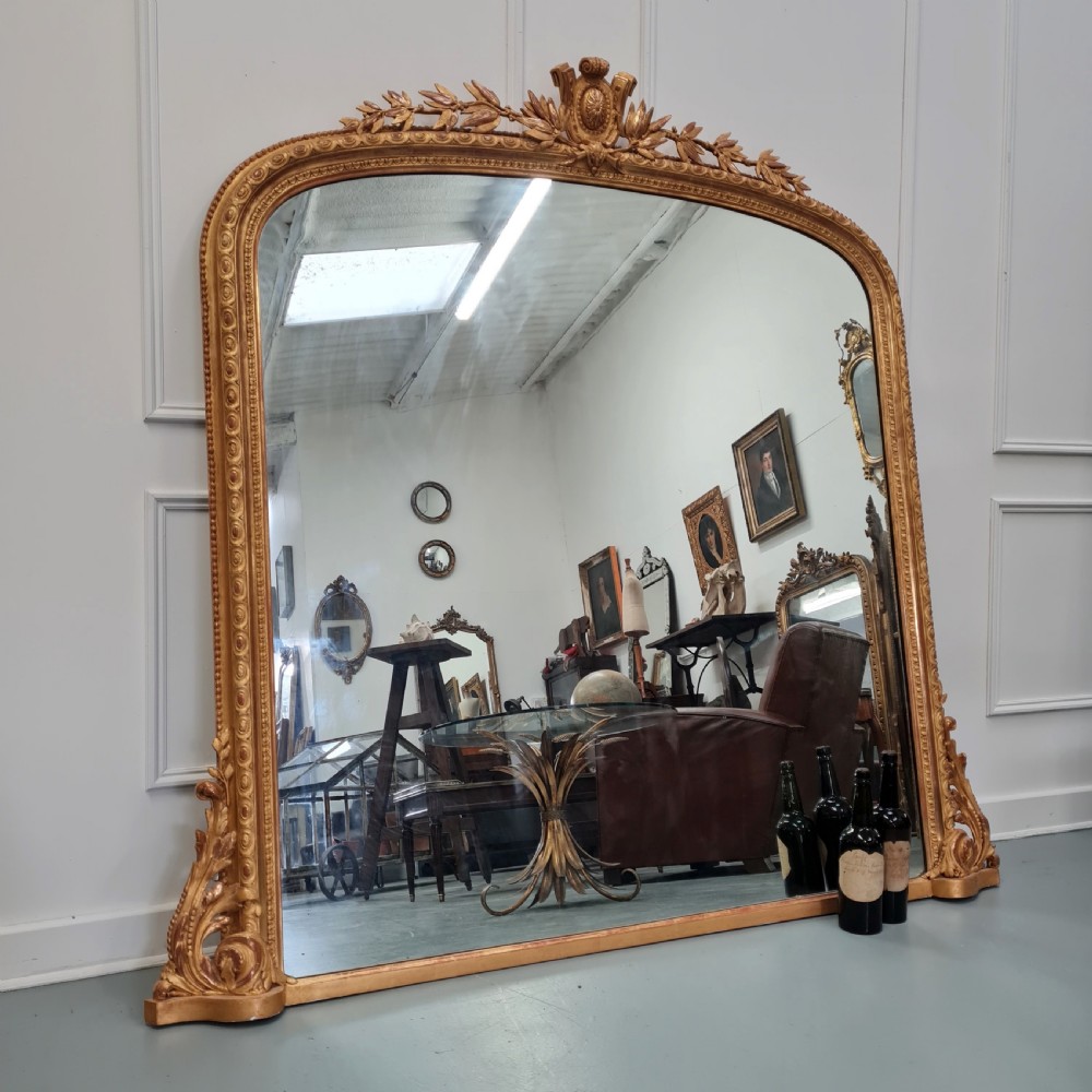 Large Antique Gilded English Overmantle Mirror c1850 View VIII