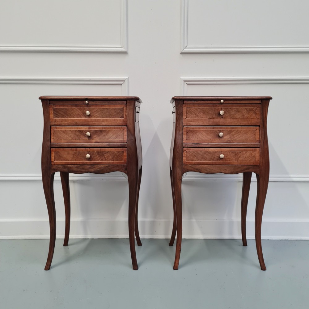 Pair of French Walnut Bedside Tables c1920