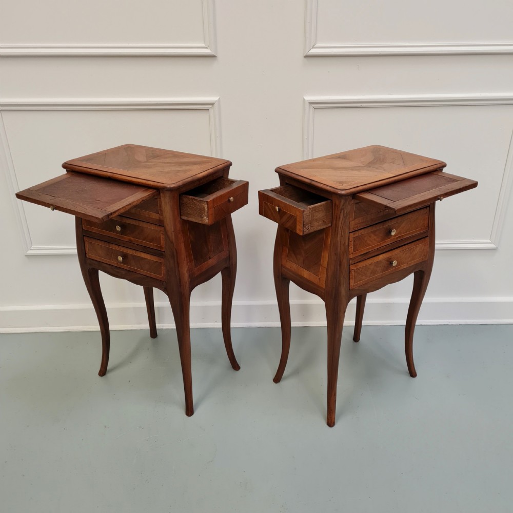 Pair of French Walnut Bedside Tables c1920 View II