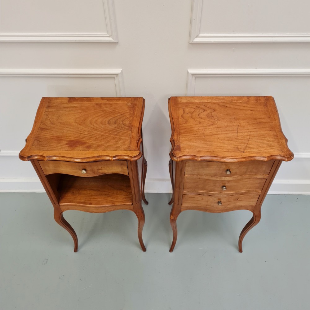 Pair of French Cherrywood Bedside Tables c1920 View II