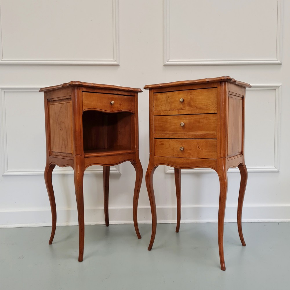 Pair of French Cherrywood Bedside Tables c1920 View IV
