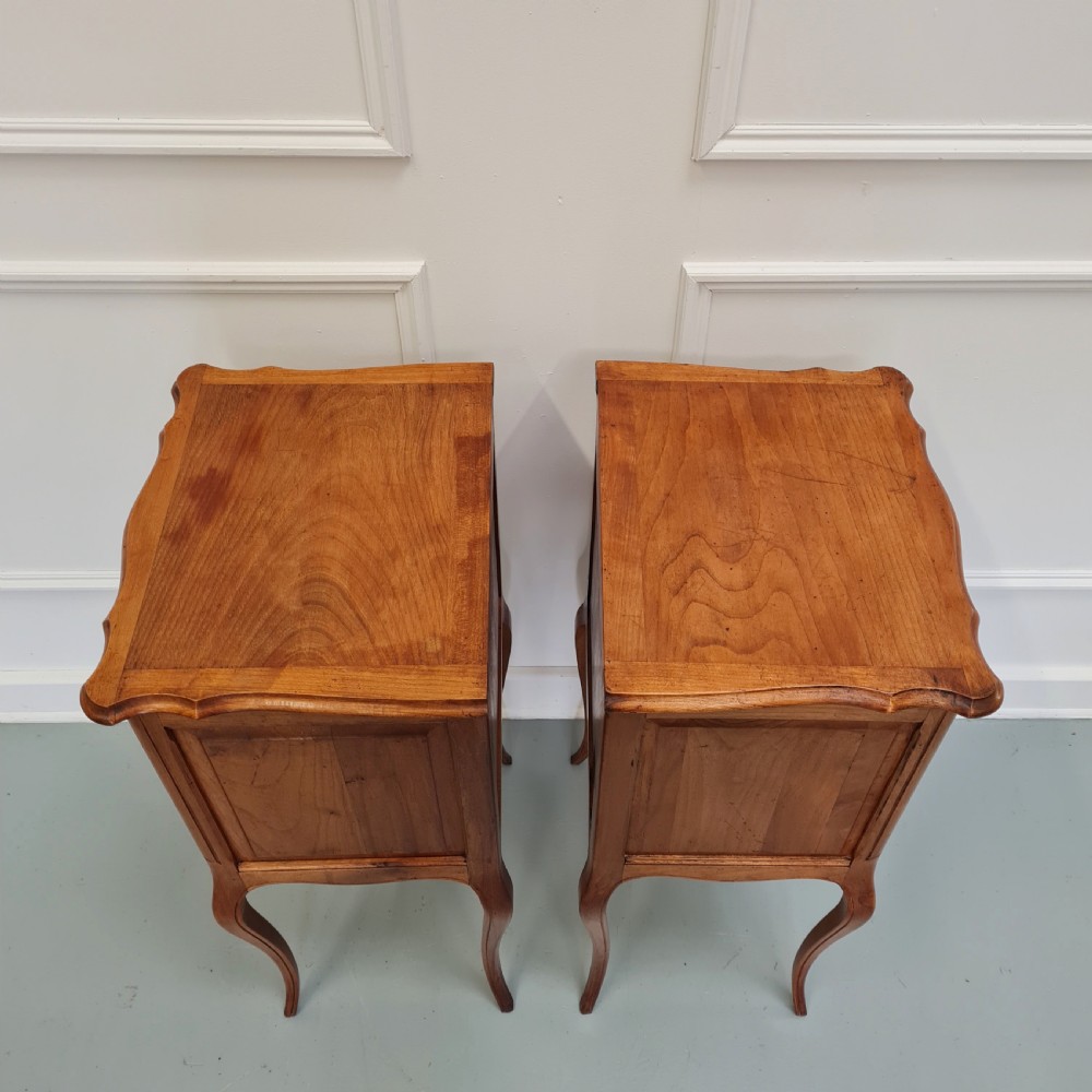 Pair of French Cherrywood Bedside Tables c1920 View VIII
