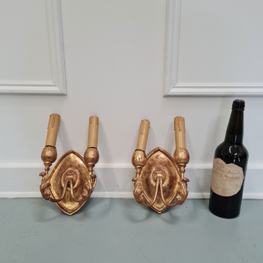 French Gilded Wood Wall Lights c1920 View III