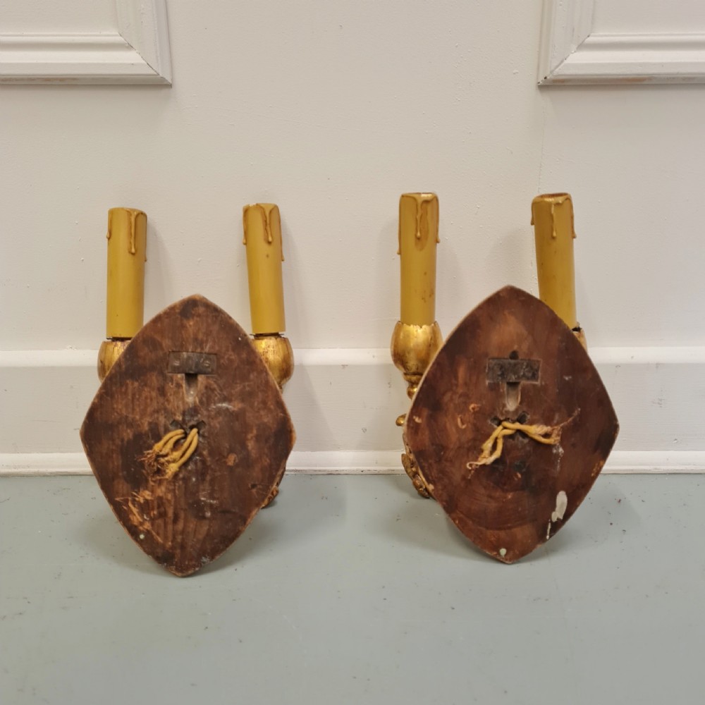 French Gilded Wood Wall Lights c1920 View IV