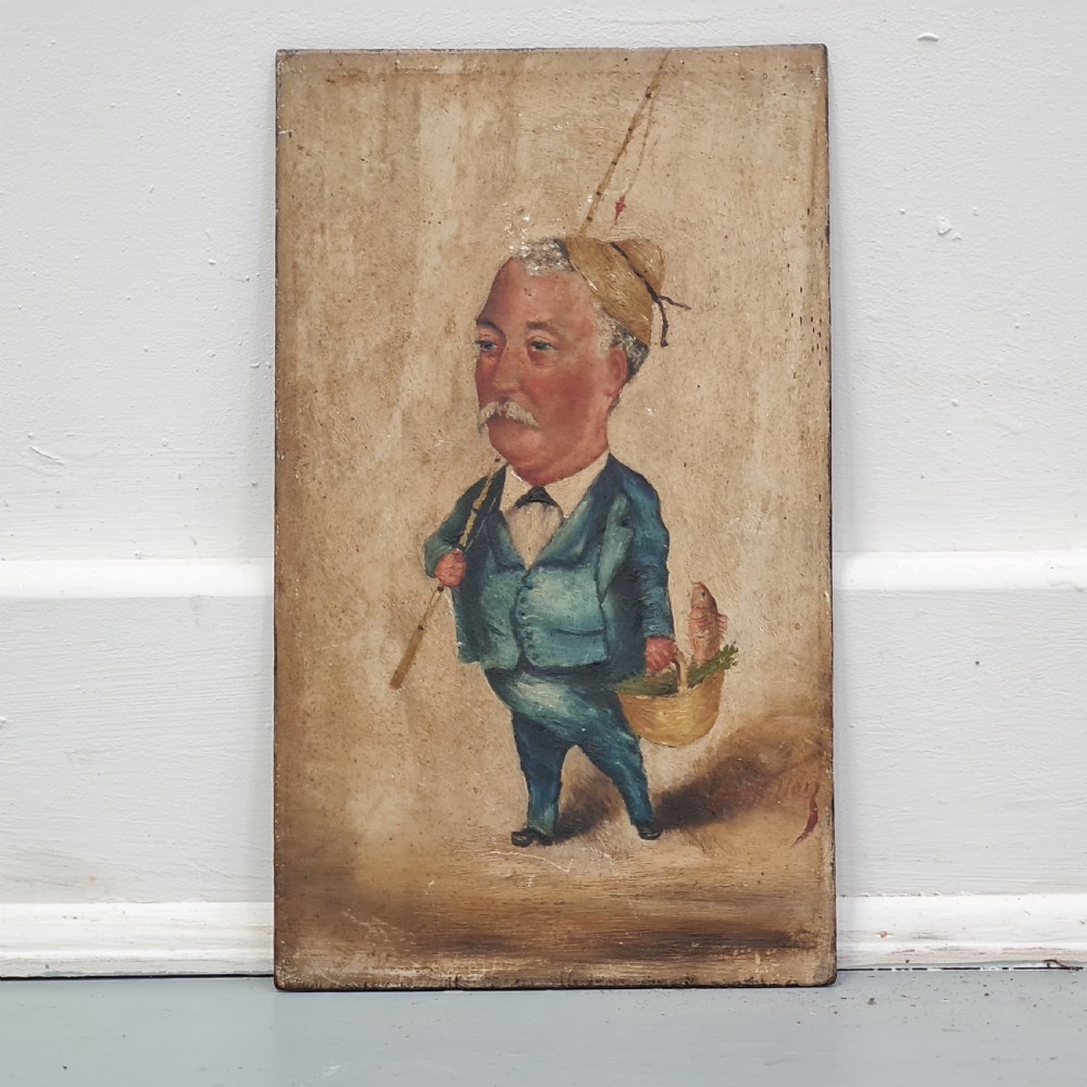 Antique Oil Painting of Fisherman C1890