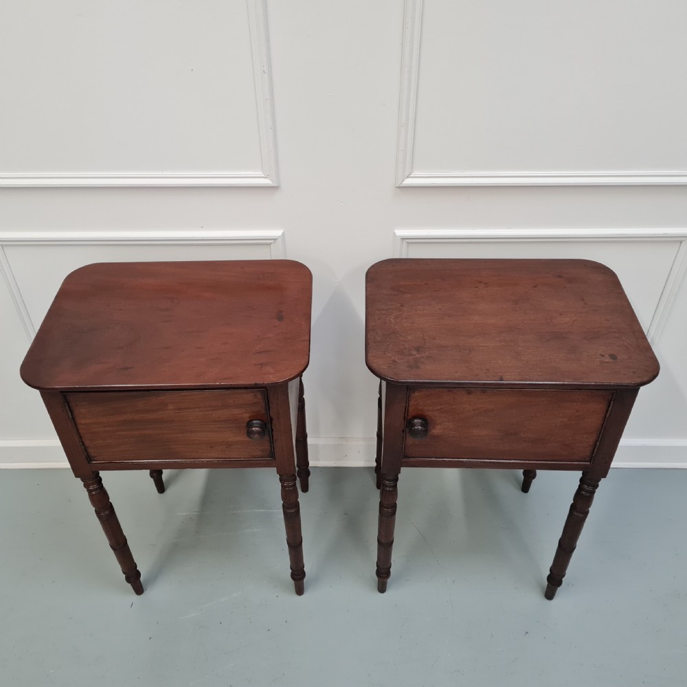 Rare Pair of Mahogany English Bedside Tables c1830 View II