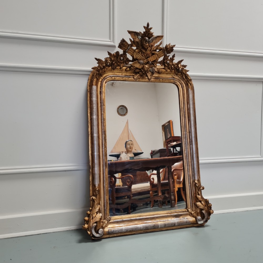 Antique French Gilded Lovebirds Mirror c1890