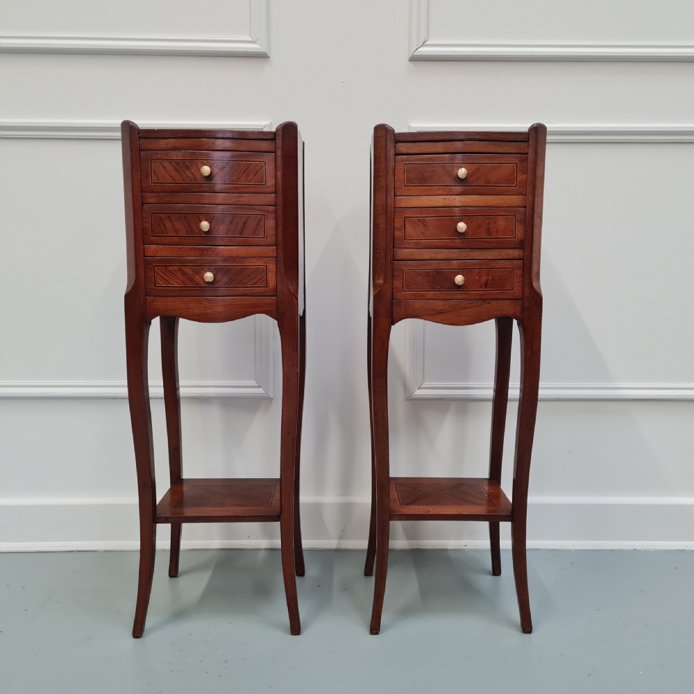Pair of Elegant Cherry and Kingwood Bedside Tables c1930