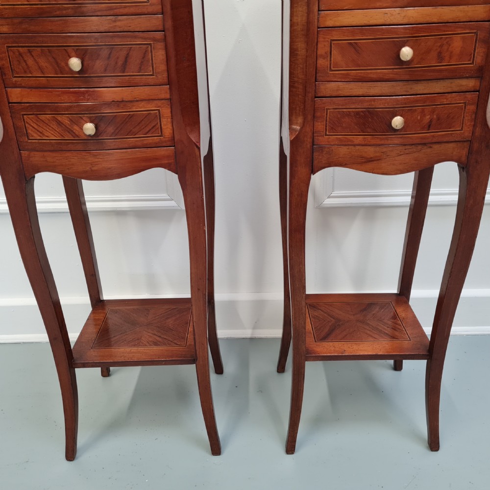 Pair of Elegant Cherry and Kingwood Bedside Tables c1930 View IV