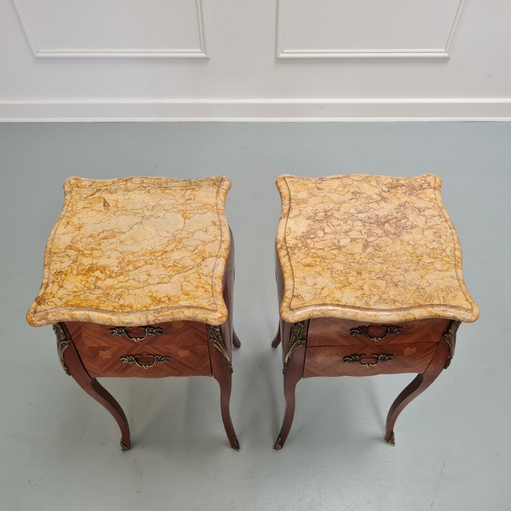 Pair of elegant Kingwood Bedside Tables c1930 View IV