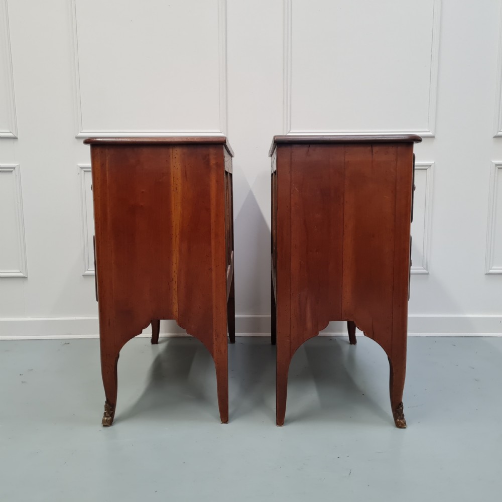 Rare Pair of Small Antique French Cherry Wood Commodes c1920 View III