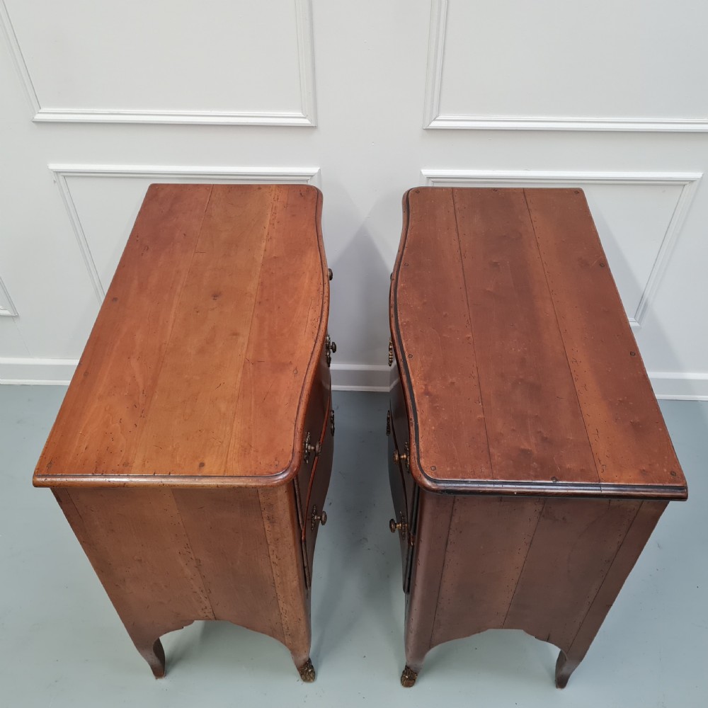 Rare Pair of Small Antique French Cherry Wood Commodes c1920 View V