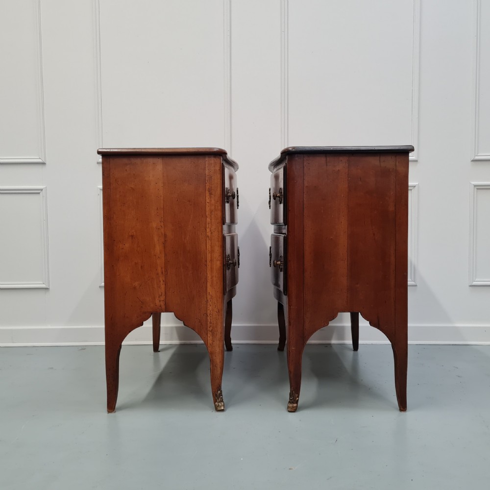 Rare Pair of Small Antique French Cherry Wood Commodes c1920 View VI