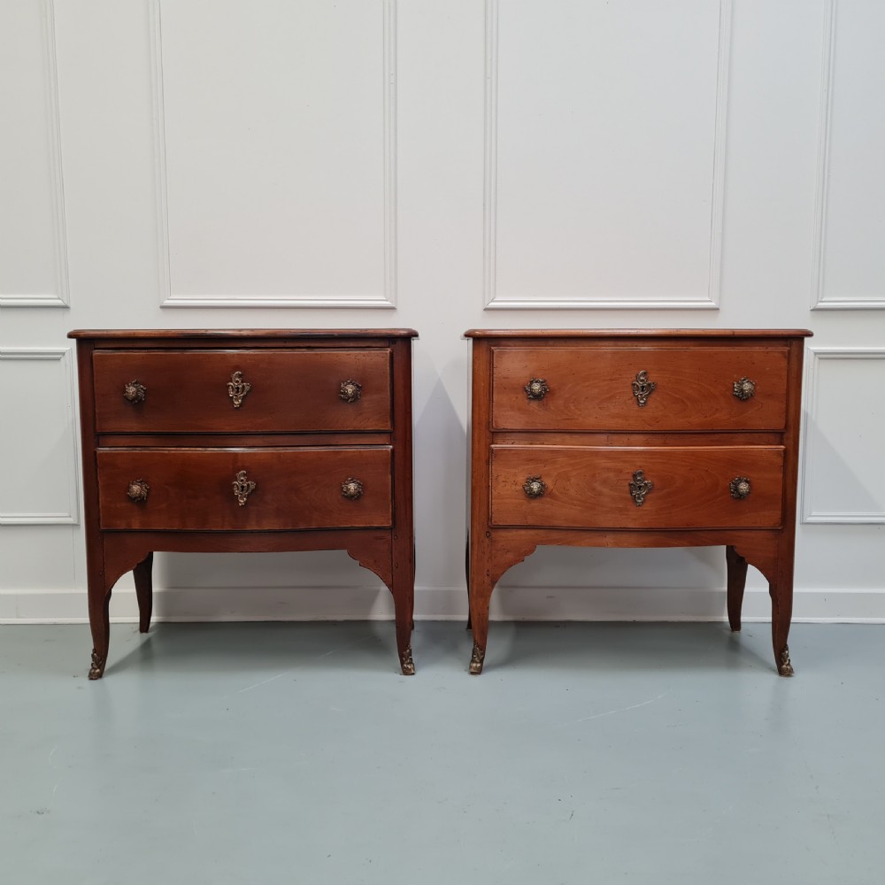 Rare Pair of Small Antique French Cherry Wood Commodes c1920 View X