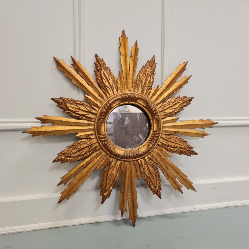 Vintage Gilded Wooden Sunburst Mirror