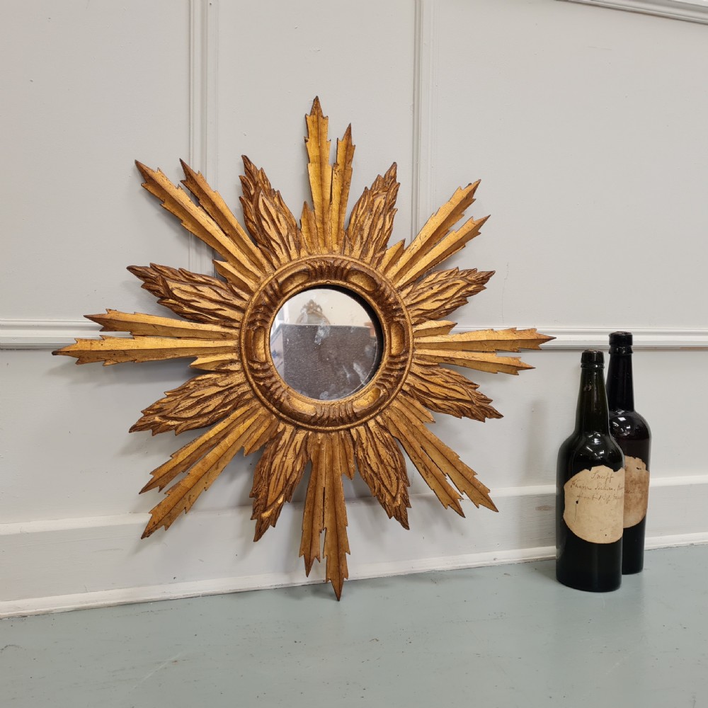 Vintage Gilded Wooden Sunburst Mirror View III