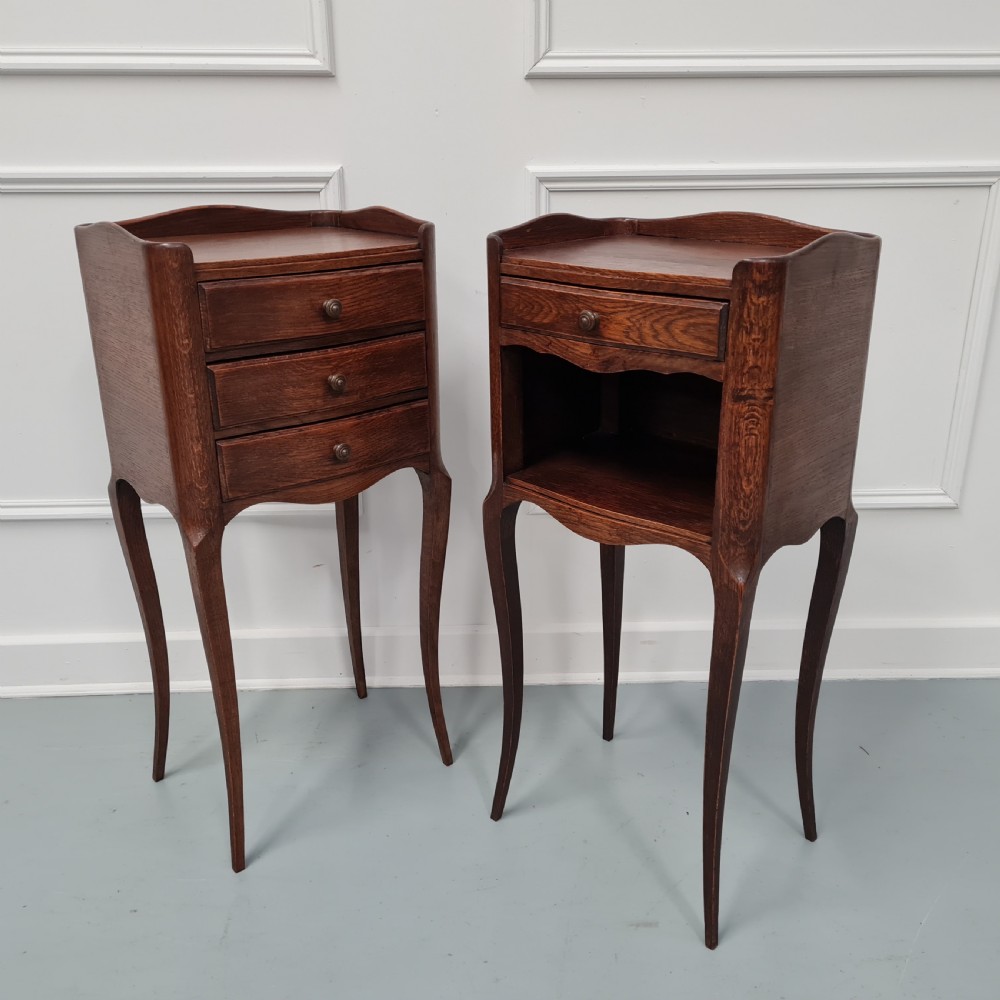 Pair of Oak French Bedside Tables c1930 View II